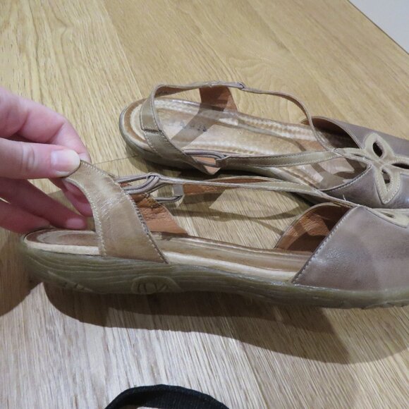 JAFA Antique Distressed Brown Strappy Cut Out Leather Comfort Sandals Boho - Picture 7 of 14